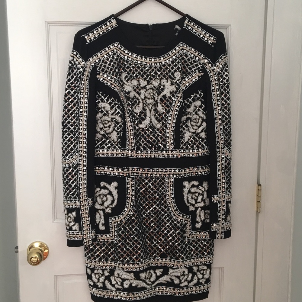 bebe Black and White Embellished Mini Dress